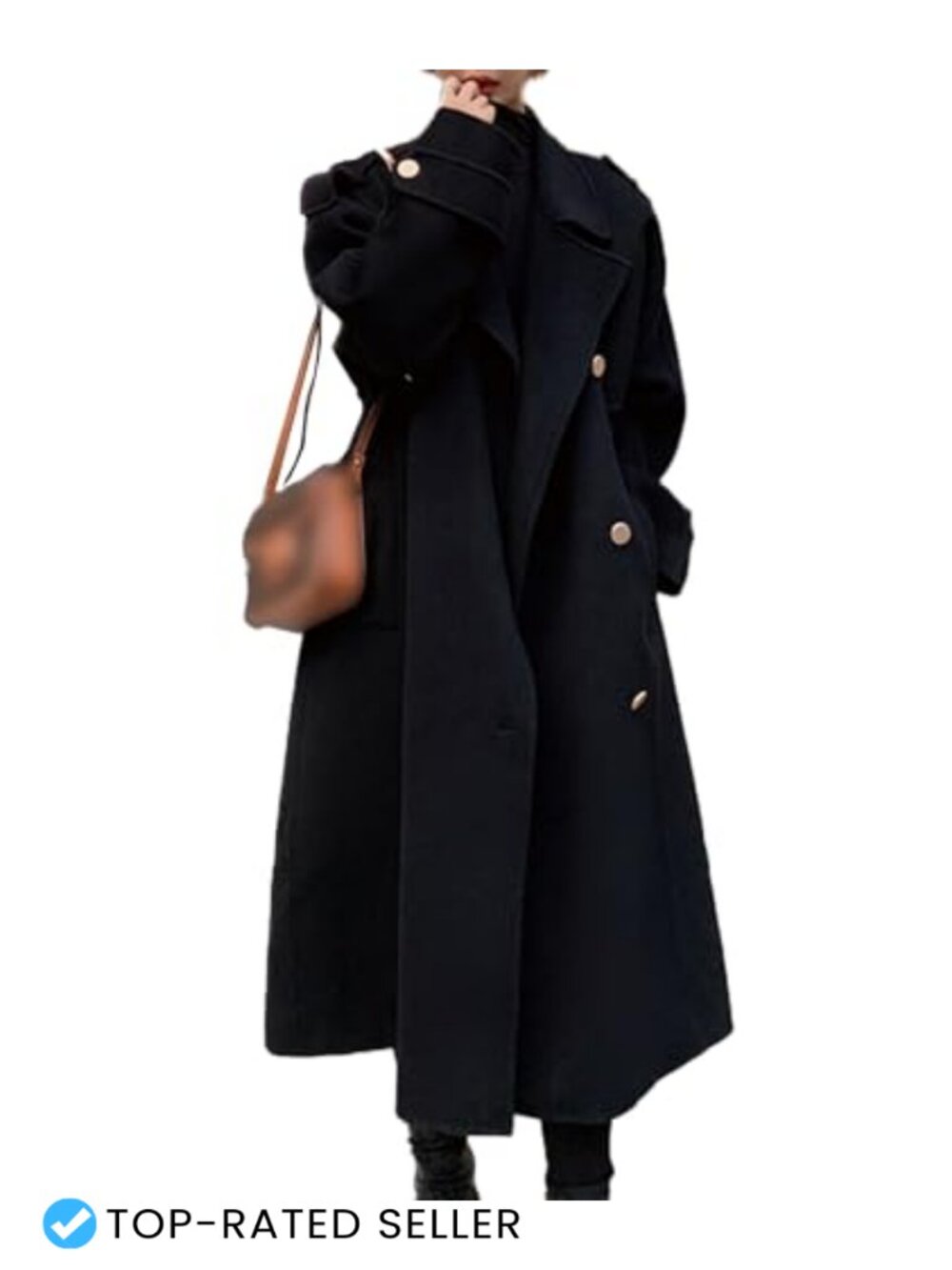 Women's Wool Blend Double Breasted Midi Pea Coat Belted Notch Lapel Oversized